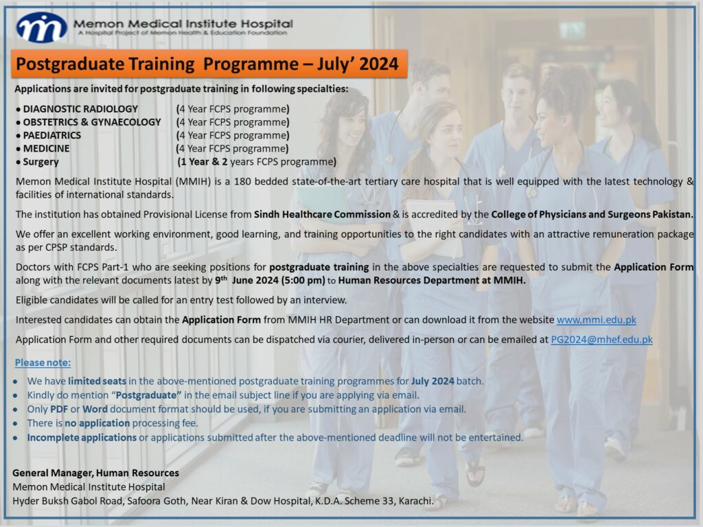 Postgraduate Training Programme - July' 2024 - Memon Medical Institute ...